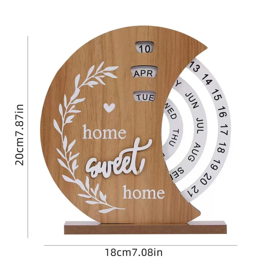 Moon Shaped Wooden Perpetual Calendar Decor

Colours: Brown 
Sizes:18cm