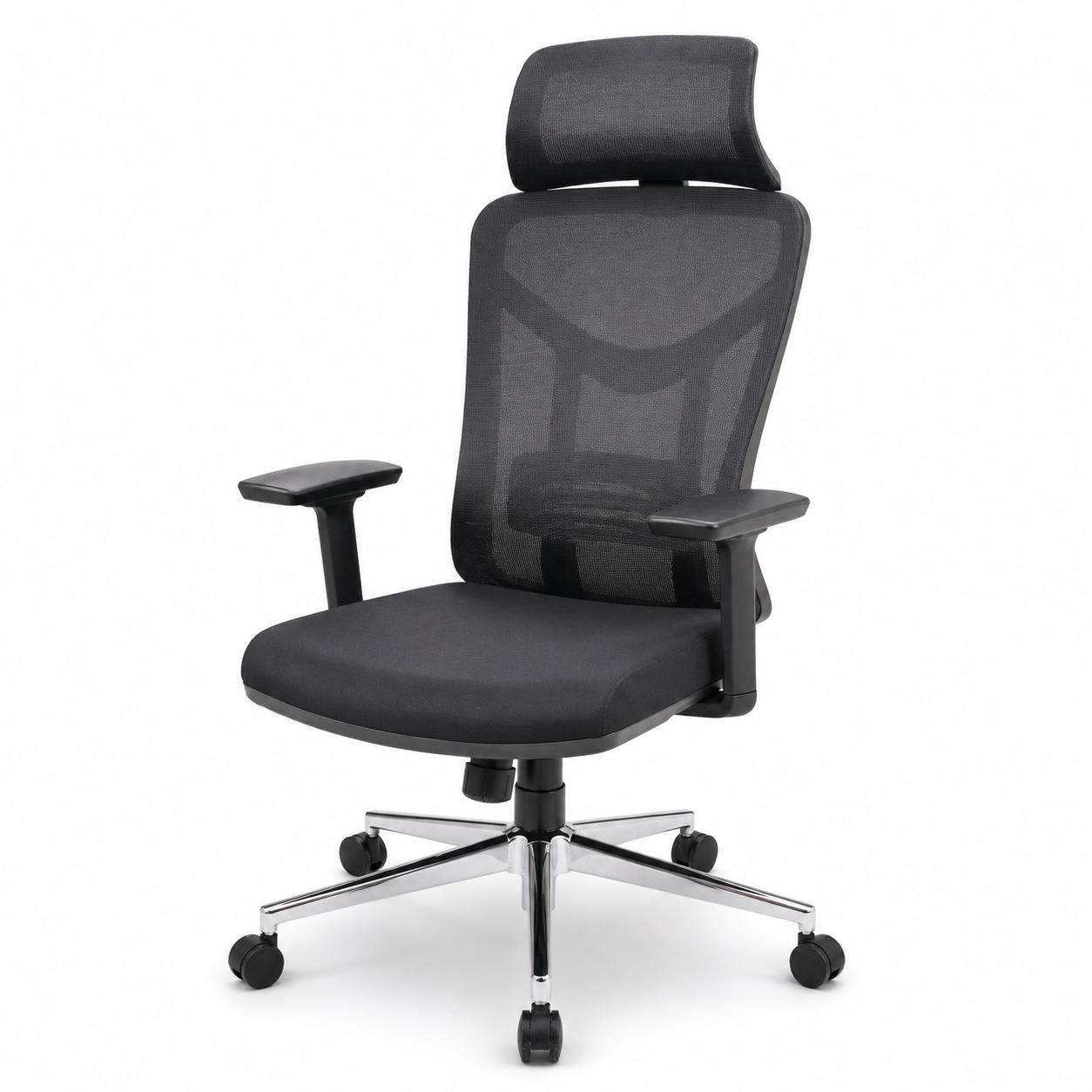Ergonomic Mesh Office Chair Model 57A - Adjustable Headrest, Lumbar Support Desk Chair with Chrome Base for Home & Office (Black)