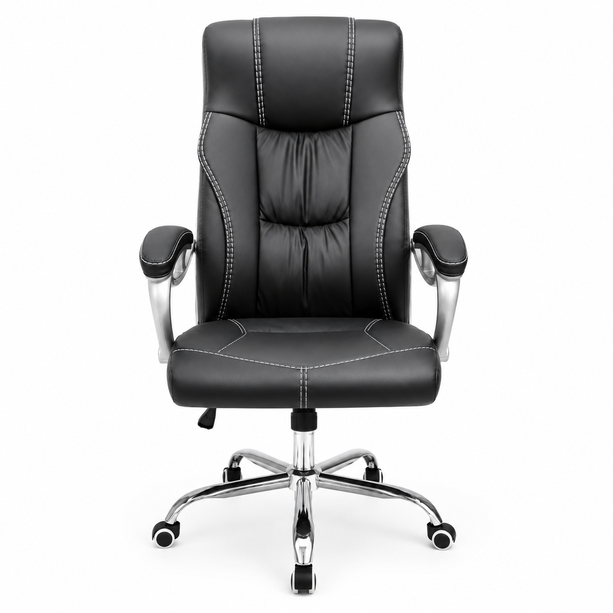 Premium Ergonomic Executive Office Chair F226-1 – High Back Padded Luxury Desk Chair with Chrome 5-Star Swivel Base, Height Adjustment & Soft Armrests for Office, Home Study (Black)