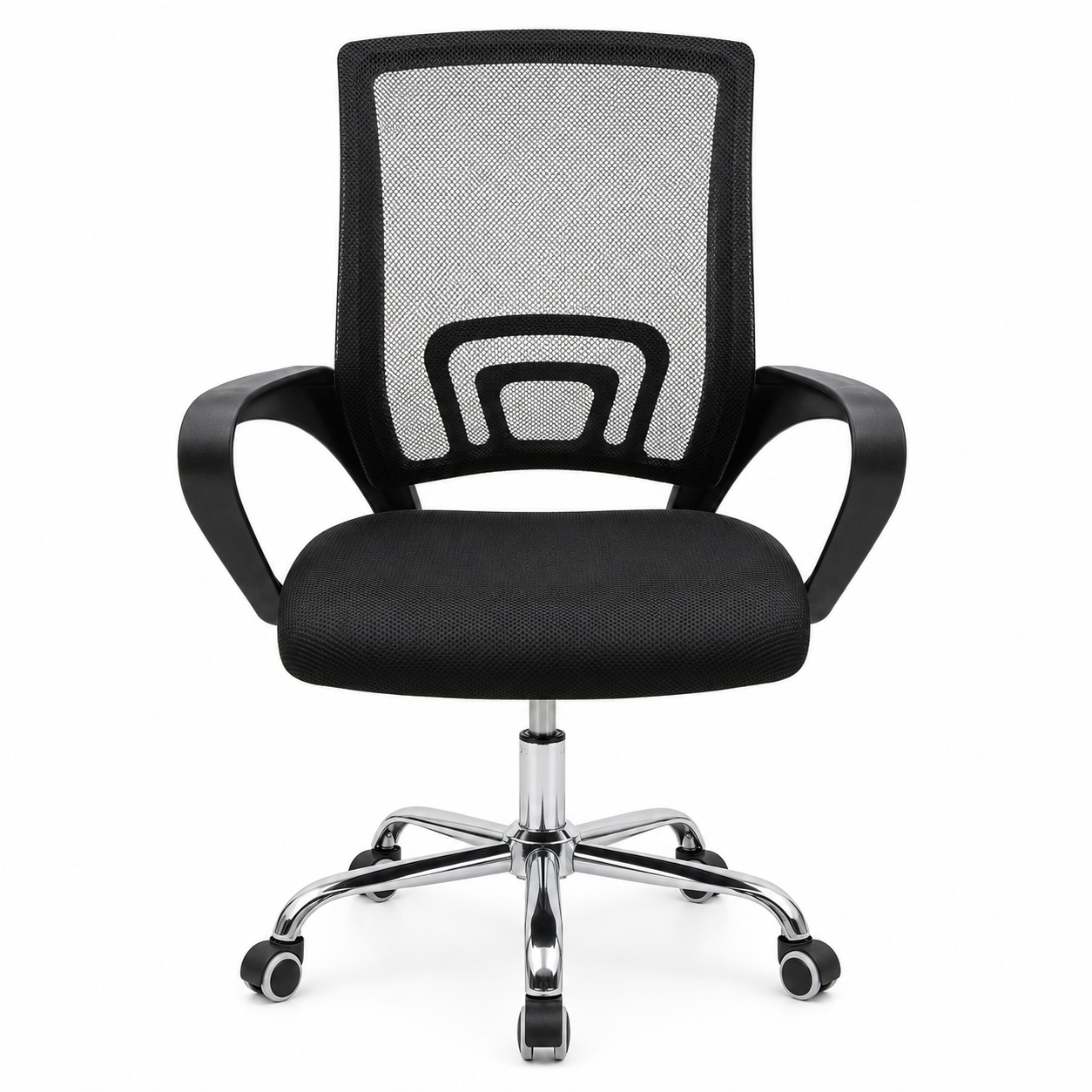 Ergonomic Mesh Office Chair – Breathable Mid-Back Desk Chair with Built-In Lumbar Support, Comfort Padded Seat & 360° Swivel Chrome Base for Home Office, Study (Black)