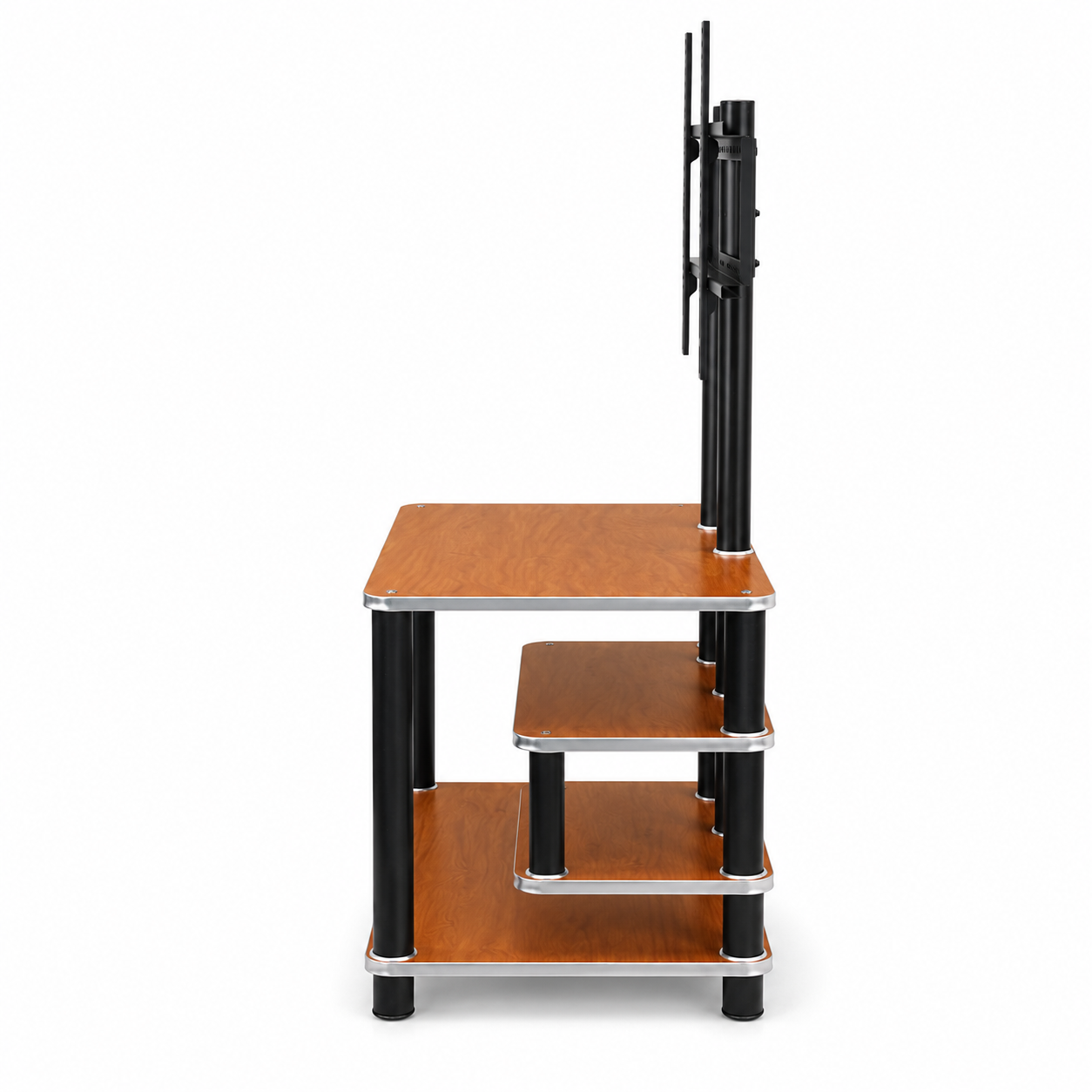 Smart Asymmetric TV Stand with Integrated Mount for 32–55 Inch TVs – 3-Tier Right-Stacked Open Storage Console Table, Heavy-Duty Media Center for Subwoofers & Living Room