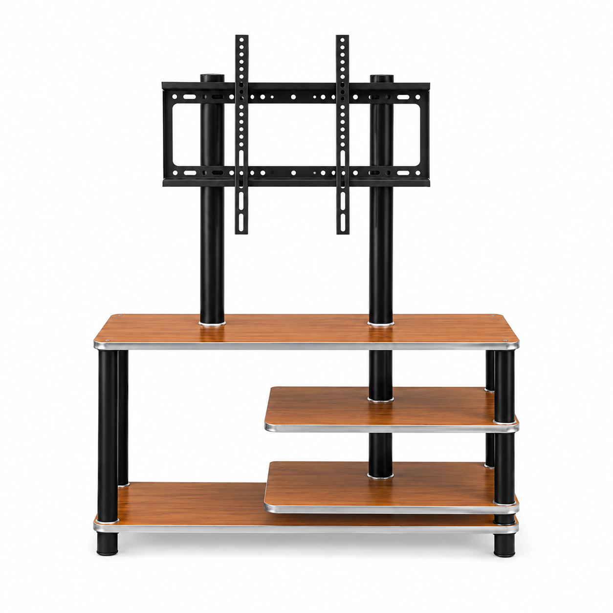 Smart Asymmetric TV Stand with Integrated Mount for 32–55 Inch TVs – 3-Tier Right-Stacked Open Storage Console Table, Heavy-Duty Media Center for Subwoofers & Living Room