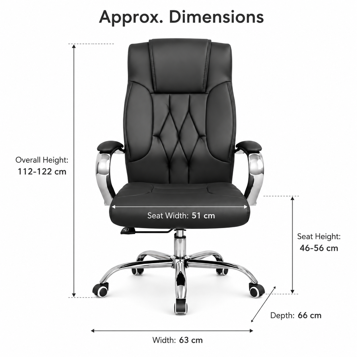 Premium Executive Office Chair High-Back Padded Luxury Desk Chair with Chrome Armrests, Diamond Tufted Design & 360° Swivel Base (Black)
