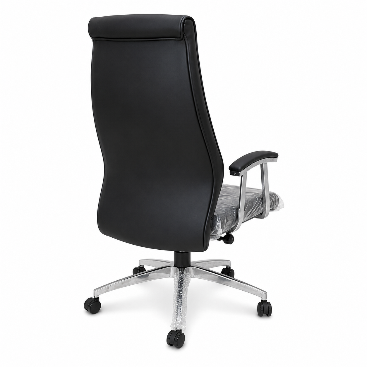 Premium Executive Office Chair – High-Back Ribbed PU Leather Desk Chair with Padded Chrome Armrests & 360° Swivel Base for Work & Study (Black)