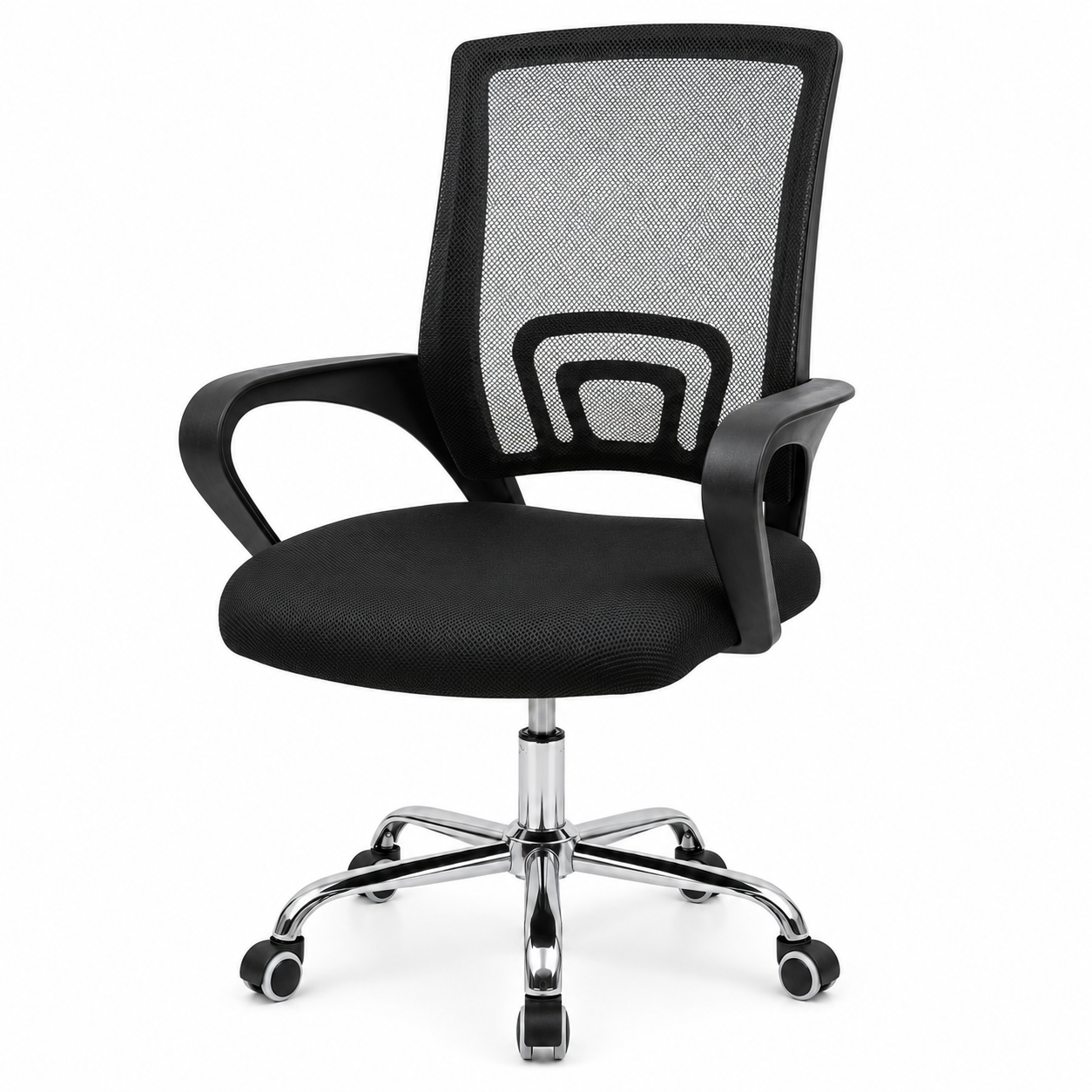 Ergonomic Mesh Office Chair – Breathable Mid-Back Desk Chair with Built-In Lumbar Support, Comfort Padded Seat & 360° Swivel Chrome Base for Home Office, Study (Black)