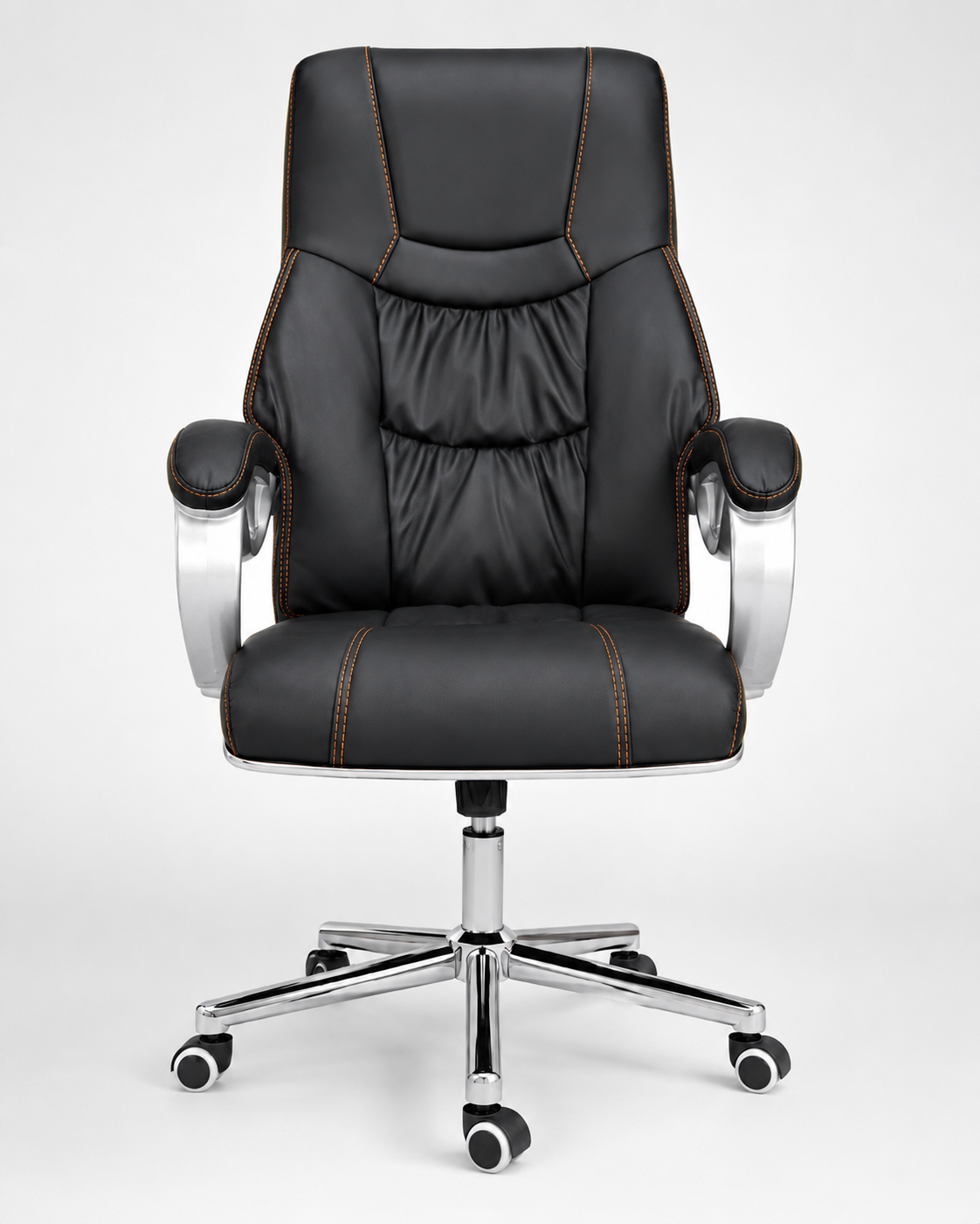 Luxury High-Back Executive Office Chair – Ergonomic PU Leather Desk Chair with Contrast Stitching, Comfortable Padded Armrests & Chrome Swivel Base for Boss, Home Office