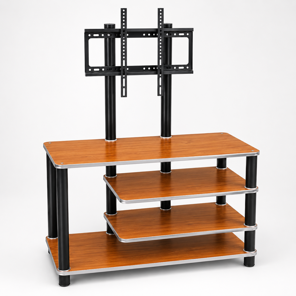 Smart Asymmetric TV Stand with Integrated Mount for 32–55 Inch TVs – 3-Tier Right-Stacked Open Storage Console Table, Heavy-Duty Media Center for Subwoofers & Living Room