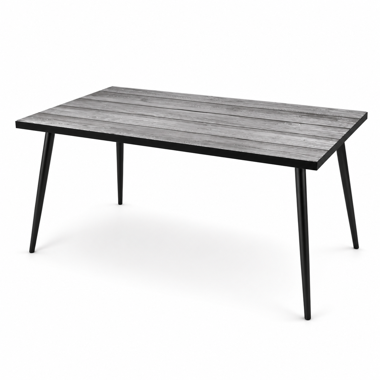 Modern 5-Piece Dining Table Set – Weathered Gray Wood-Style Table with 4 Matching Channel-Stitched Upholstered Fabric Chairs, Stable Metal Legs for Home Kitchen, Airbnb