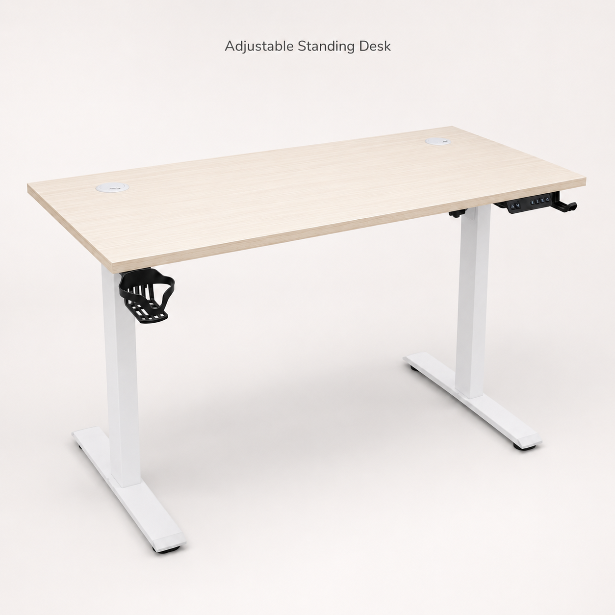 Electric Height Adjustable Standing Desk 120cm Smart Control Panel Sit Stand Motorized Office Desk with Cup Holder & Cable Ports (Light Wood)