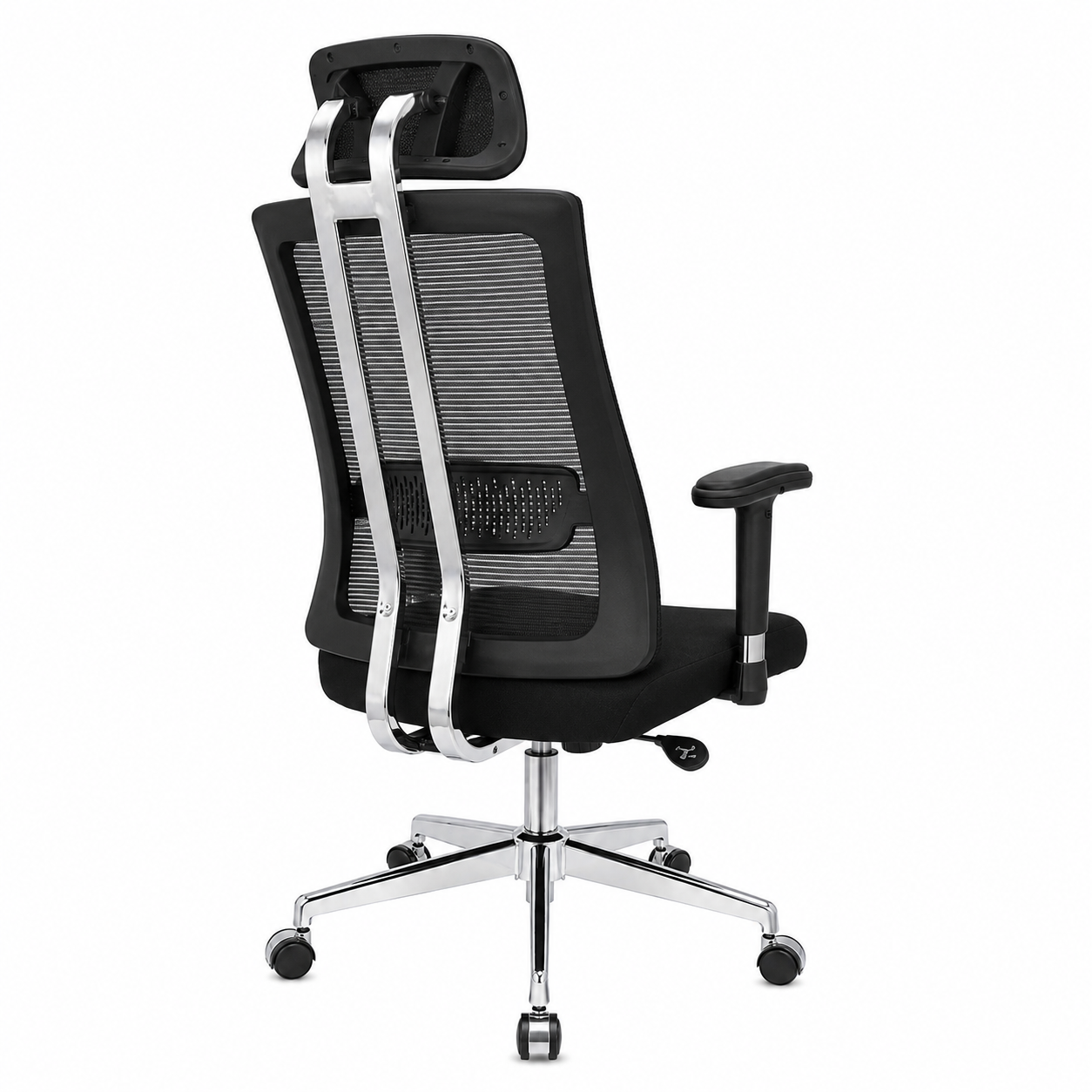 Ergonomic Mesh Executive Office Chair – High-Back Desk Chair with Adjustable Headrest, Lumbar Support, 360° Swivel Chrome Base & Padded Height-Adjustable Armrests (Black)