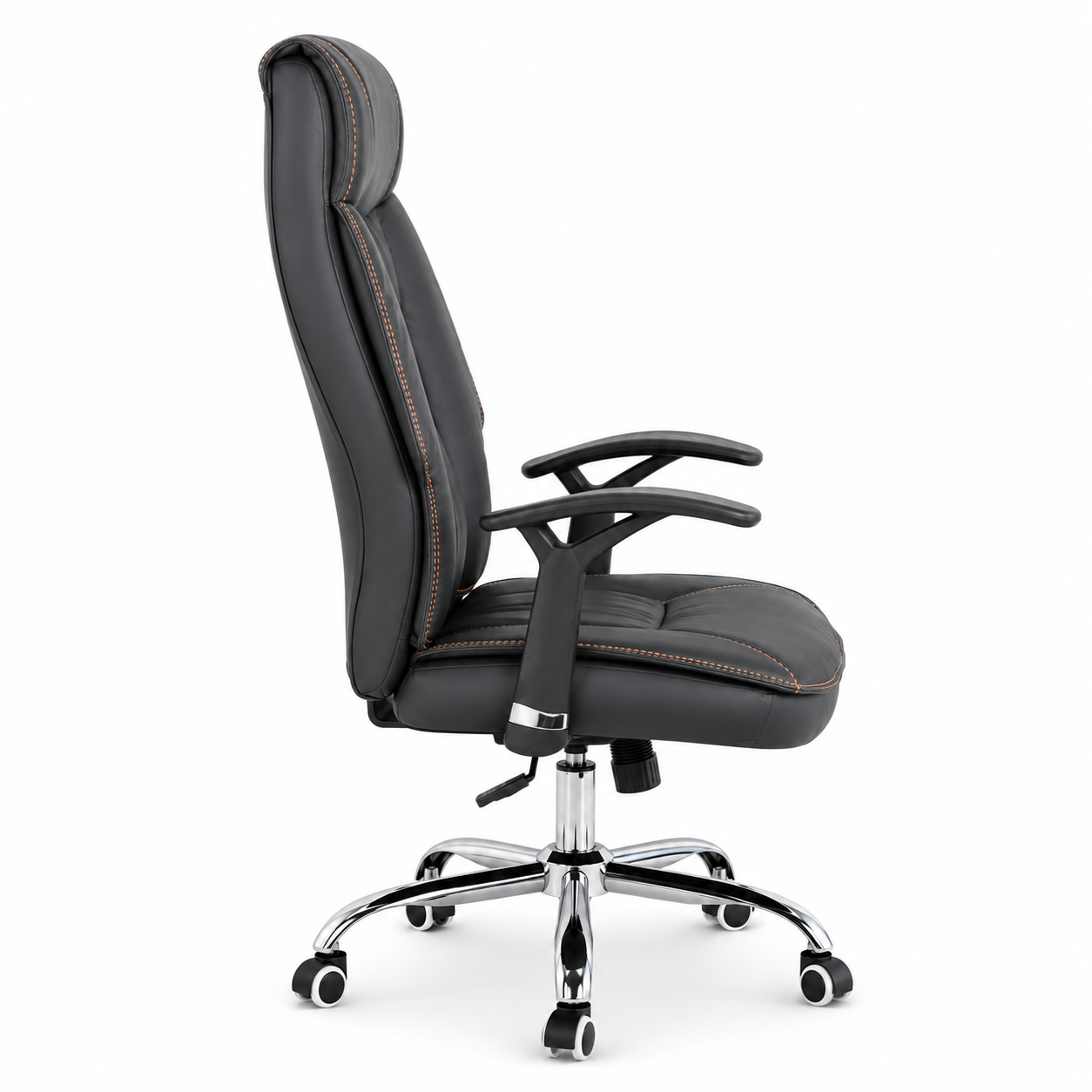 Premium Ergonomic Executive Office High-Back Padded Luxury Desk Chair with Contrast Stitching, 360° Swivel Chrome Base & Adjustable Height Workstation (Black)