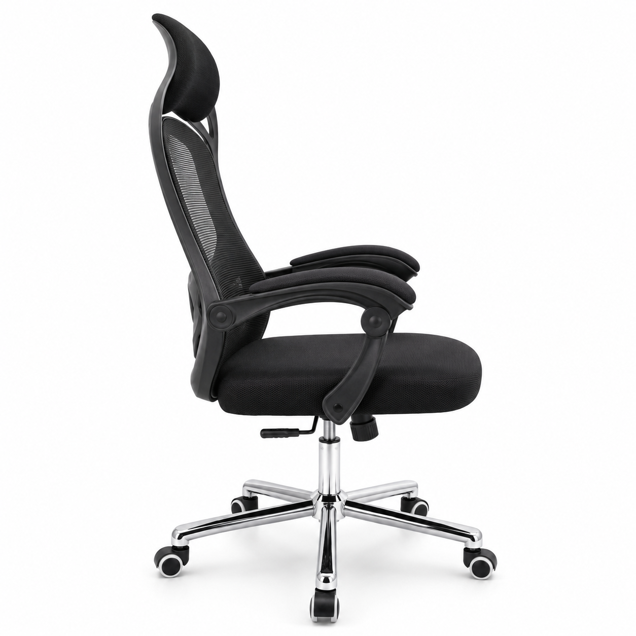 Ergonomic Mesh Executive Office Chair High-Back Desk Chair with Integrated Headrest, Lumbar Support, 360° Swivel Chrome Base & Padded Armrests (Black)