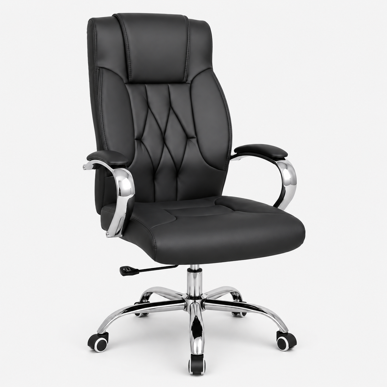 Premium Executive Office Chair High-Back Padded Luxury Desk Chair with Chrome Armrests, Diamond Tufted Design & 360° Swivel Base (Black)