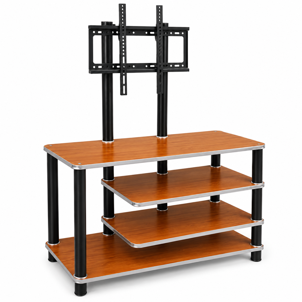 Smart Asymmetric TV Stand with Integrated Mount for 32–55 Inch TVs – 3-Tier Right-Stacked Open Storage Console Table, Heavy-Duty Media Center for Subwoofers & Living Room
