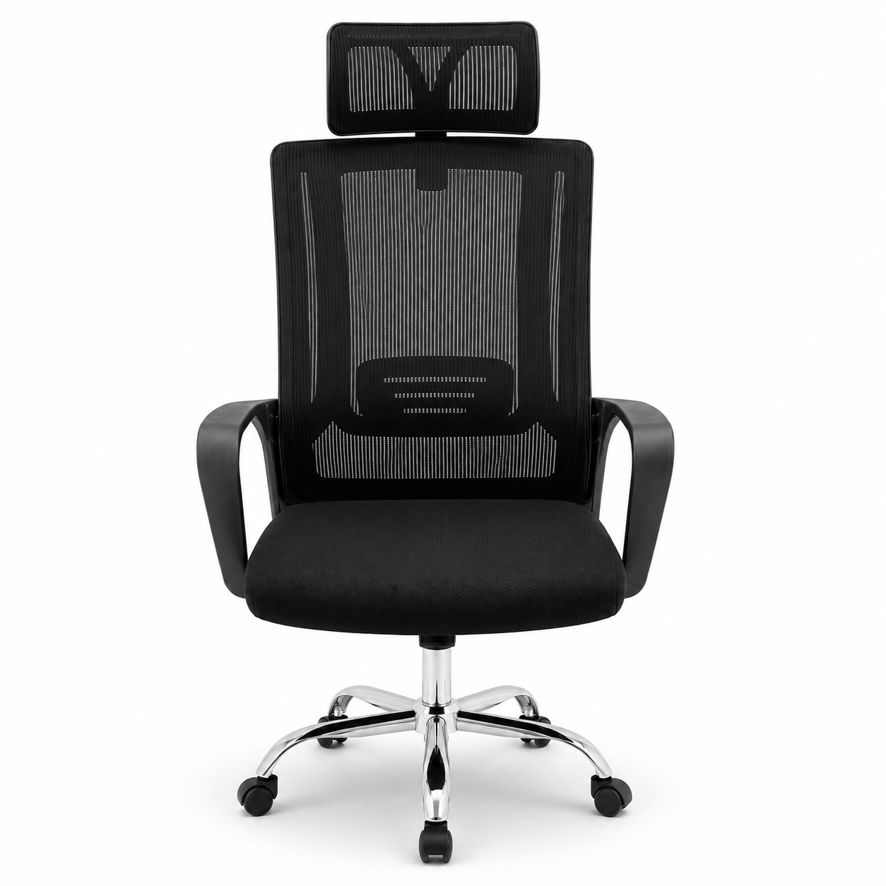 Ergonomic Mesh Executive Office Chair – High Back Desk Chair with Adjustable Headrest, Lumbar Support, 360° Swivel Chrome Base & Comfort Armrests for Home Office, Study (Black)