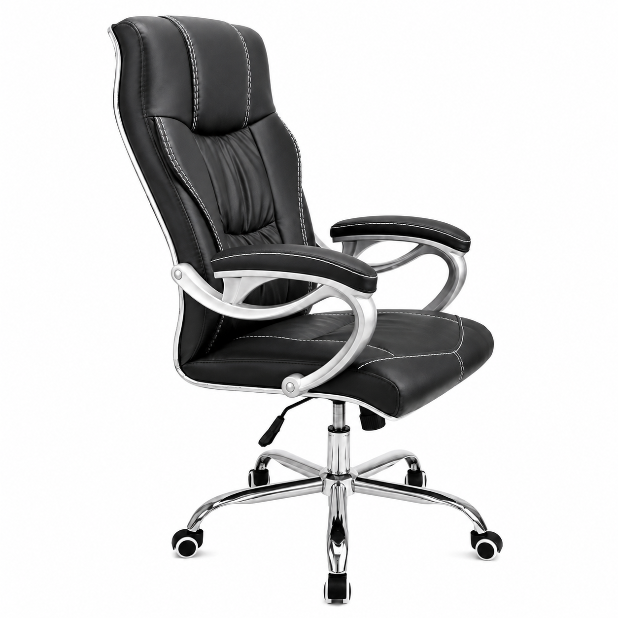 Premium Ergonomic Executive Office Chair F226-1 – High Back Padded Luxury Desk Chair with Chrome 5-Star Swivel Base, Height Adjustment & Soft Armrests for Office, Home Study (Black)