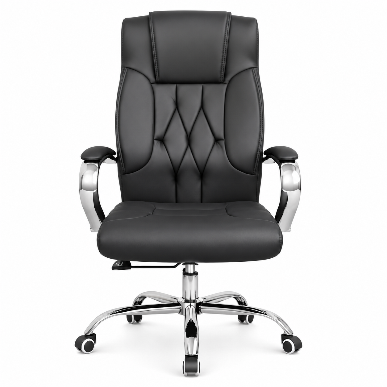 Premium Executive Office Chair High-Back Padded Luxury Desk Chair with Chrome Armrests, Diamond Tufted Design & 360° Swivel Base (Black)