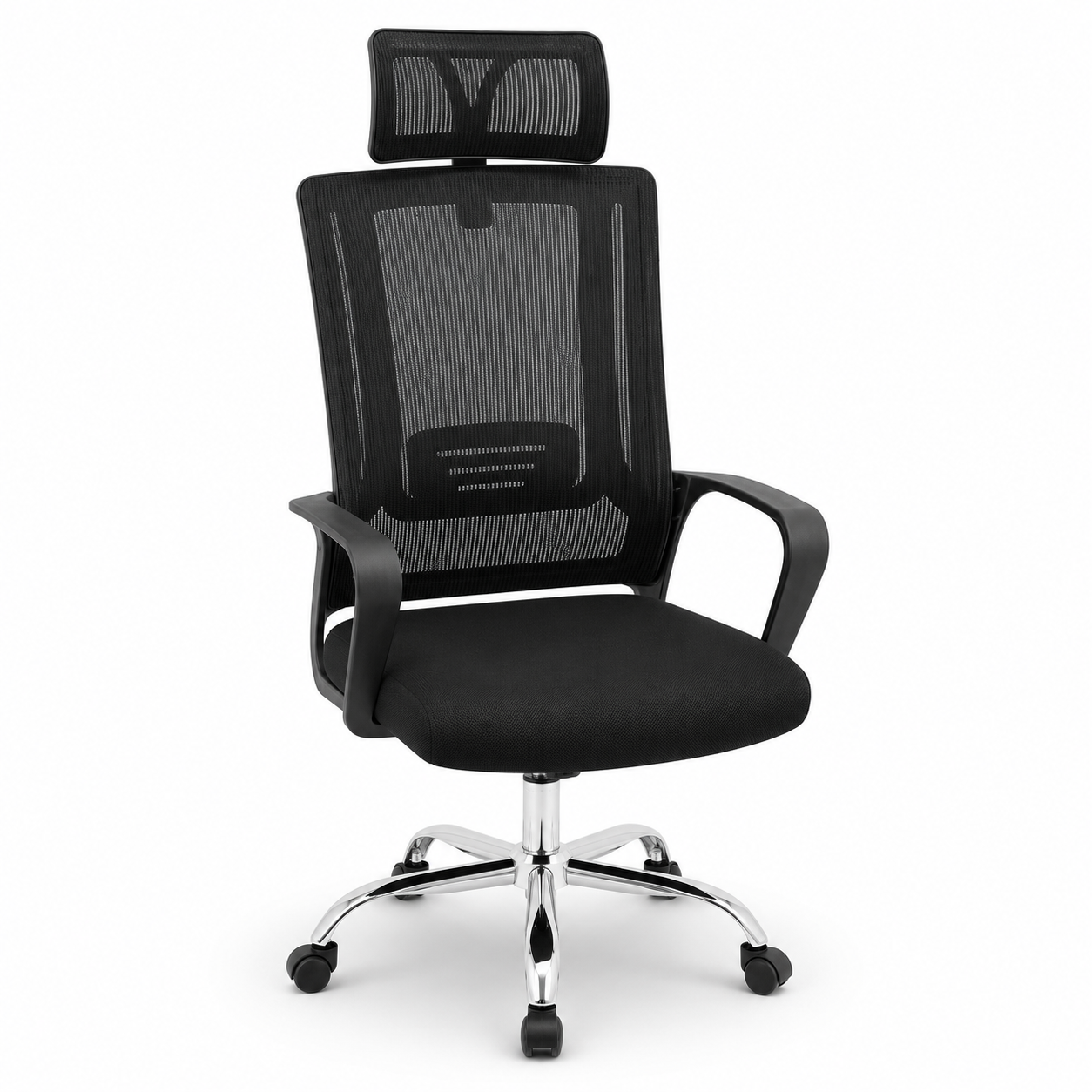 Ergonomic Mesh Executive Office Chair – High Back Desk Chair with Adjustable Headrest, Lumbar Support, 360° Swivel Chrome Base & Comfort Armrests for Home Office, Study (Black)