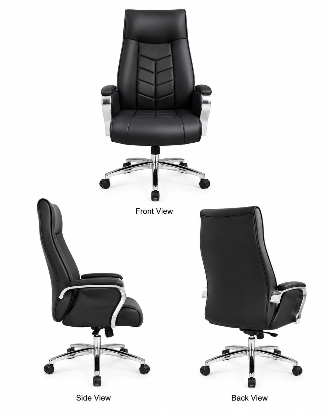 Premium Executive Office Chair – High-Back Ergonomic Desk Chair with Tiered Lumbar Support, Chrome Armrests & 360° Swivel Base (Midnight Black)