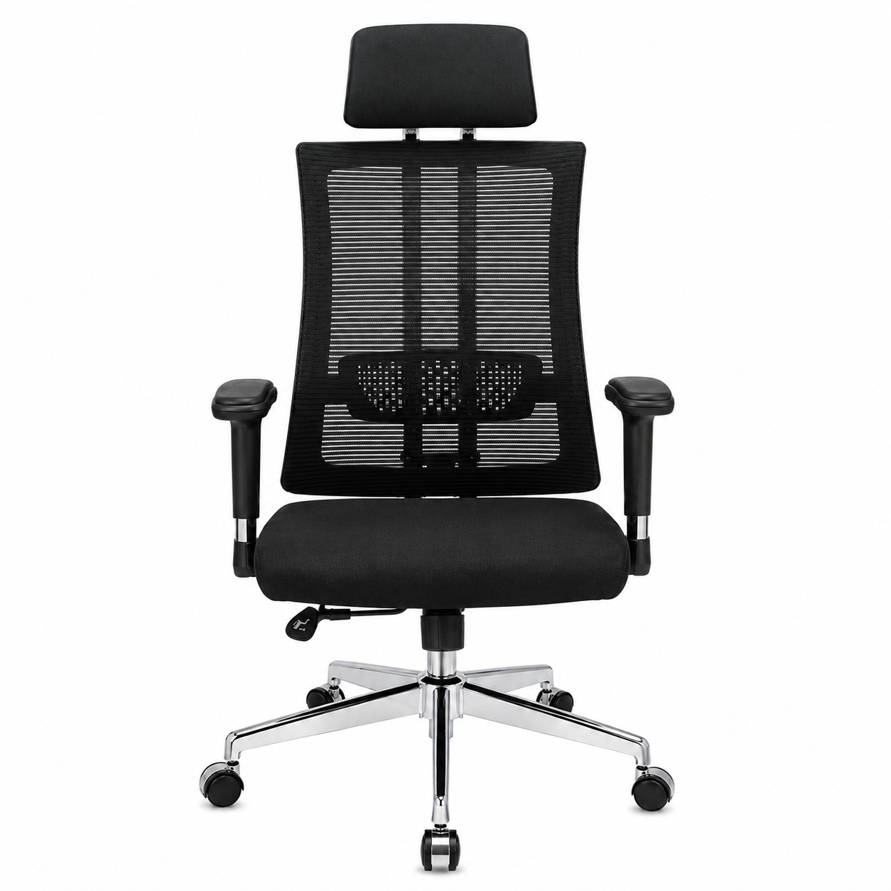 Ergonomic Mesh Executive Office Chair – High-Back Desk Chair with Adjustable Headrest, Lumbar Support, 360° Swivel Chrome Base & Padded Height-Adjustable Armrests (Black)