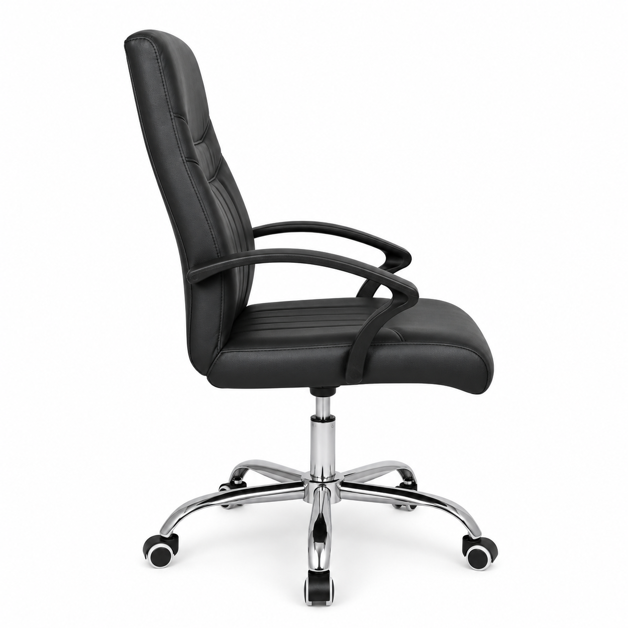 Ergonomic Executive Office Chair – Premium Mid-Back Padded Faux Leather Desk Chair with 360° Swivel Chrome 5-Star Base, Height Adjustment & Comfortable Fixed Armrests (Black)