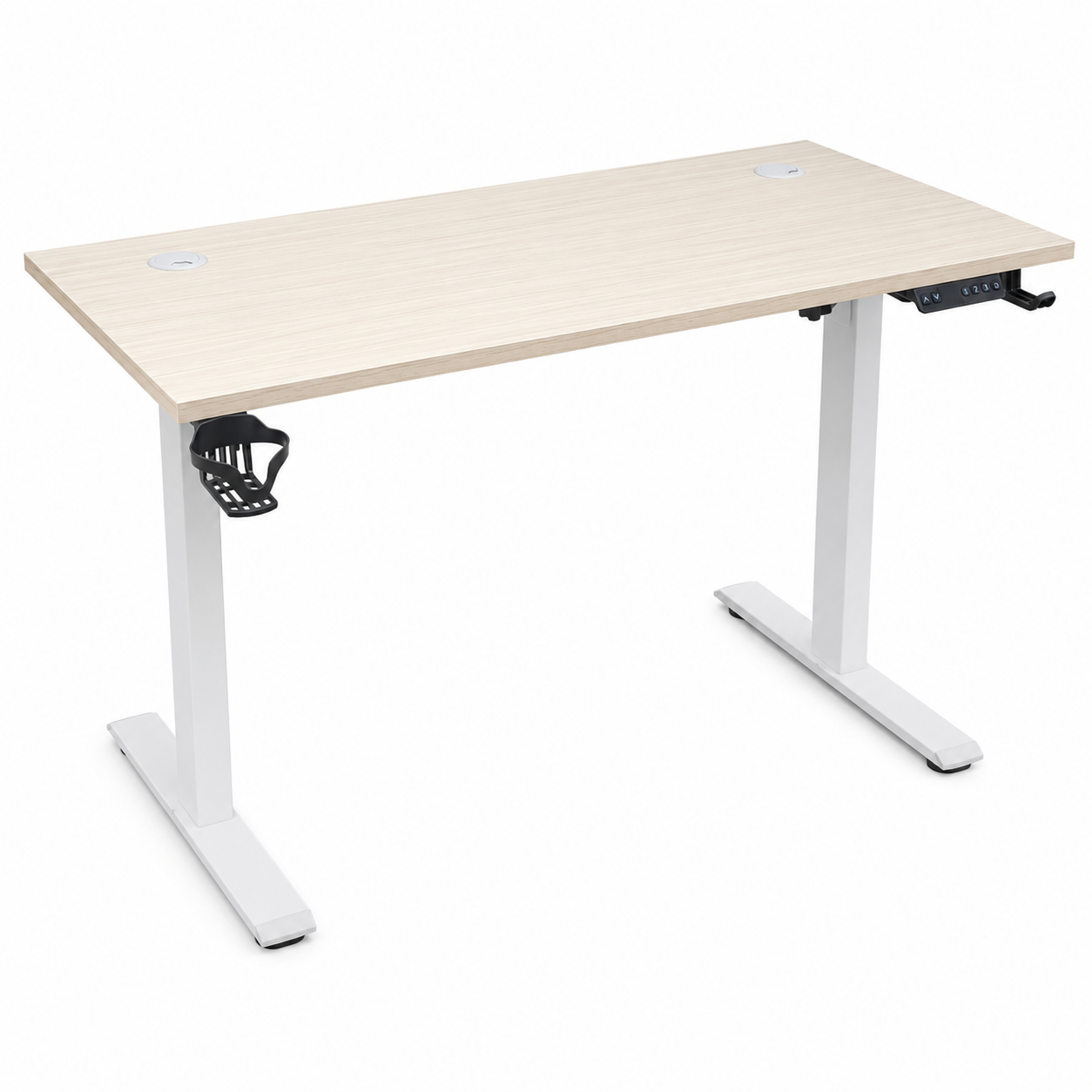 Electric Height Adjustable Standing Desk 120cm Smart Control Panel Sit Stand Motorized Office Desk with Cup Holder & Cable Ports (Light Wood)