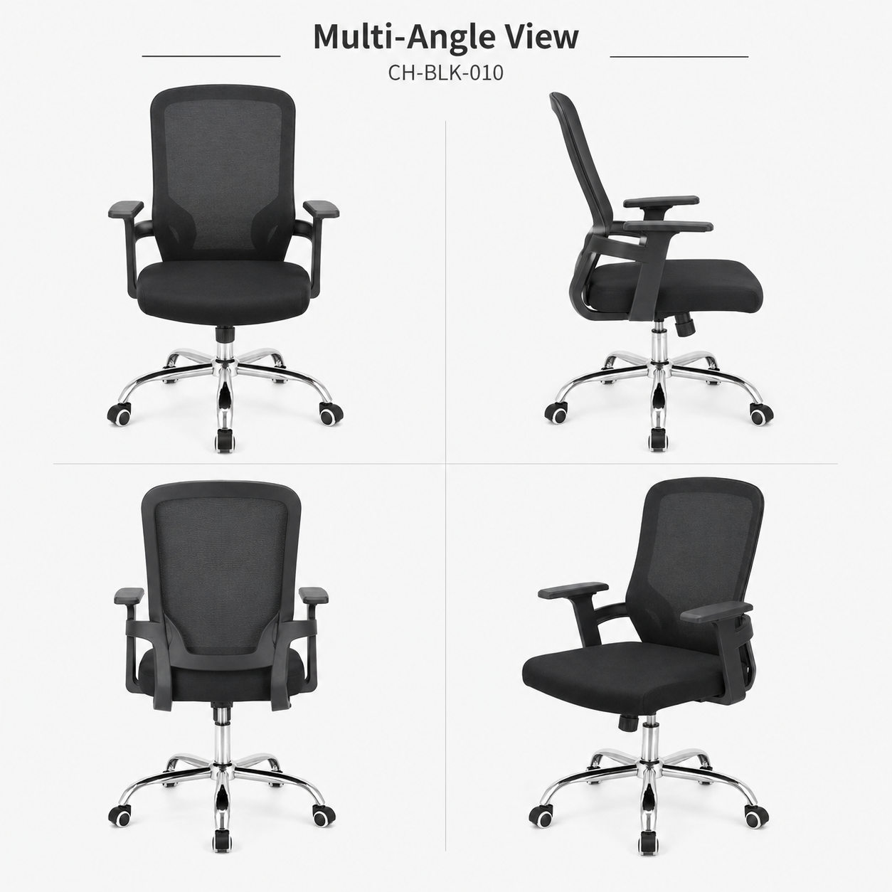 Ergonomic Mesh Office Chair with Chrome Five-Star Base – Adjustable Swivel Desk Chair, Padded Cushion Seat & Fixed Armrests for Home Office, Corporate, Study