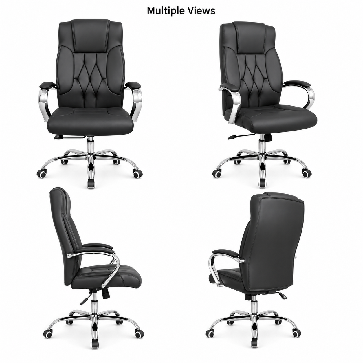 Premium Executive Office Chair High-Back Padded Luxury Desk Chair with Chrome Armrests, Diamond Tufted Design & 360° Swivel Base (Black)