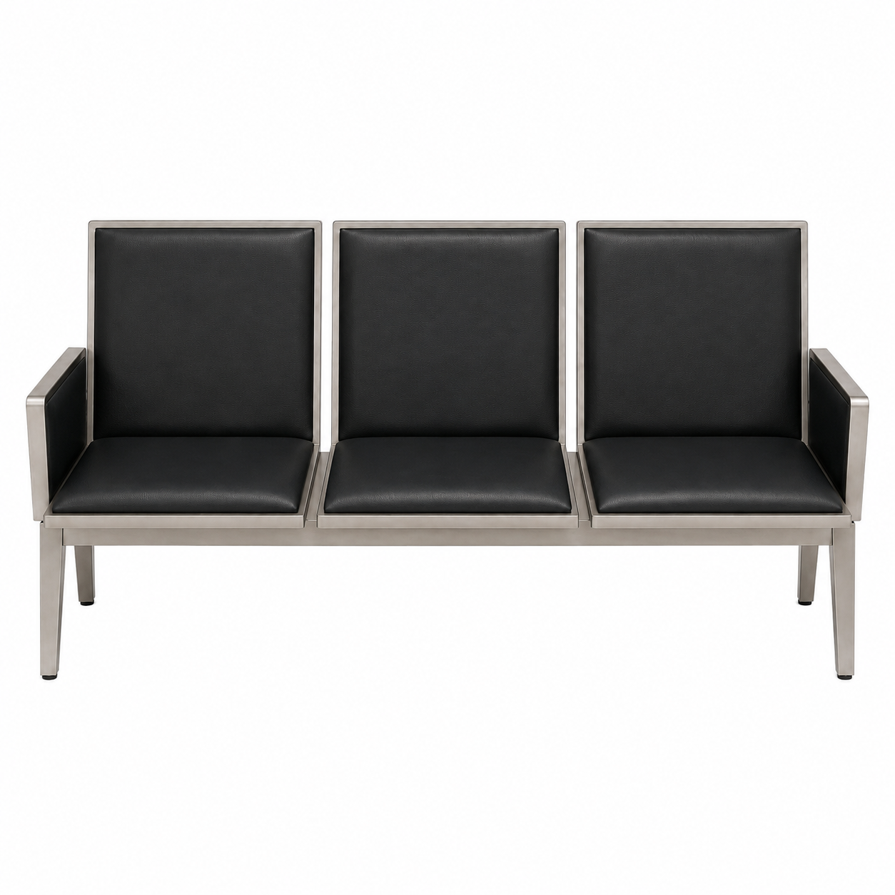 Executive 3-Seater Waiting Bench Sofa – Premium Metal Reception Airport Bench with Cushioned PU Leather Padding and Side Armrests for Office, Clinic Lounge, Salon, Bank