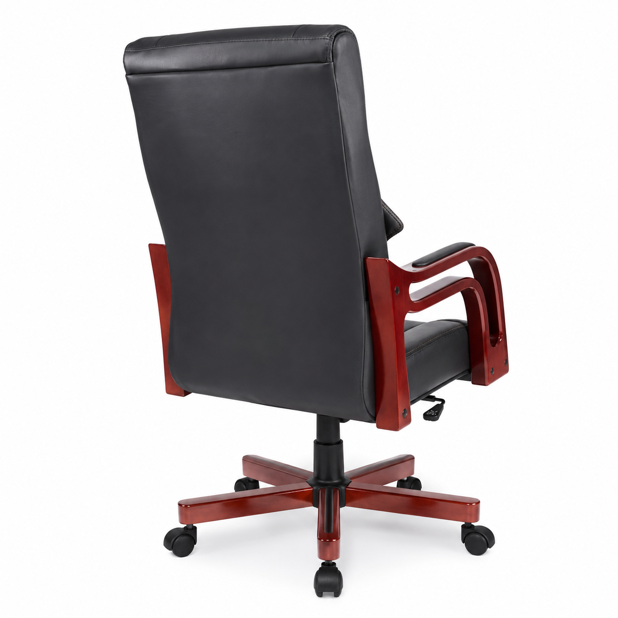Luxury Executive Office Chair High-Back Padded PU Leather Desk Chair with Mahogany Wooden Frame Accent, 360° Swivel Base & Comfortable Ergonomic Armrests (Black)