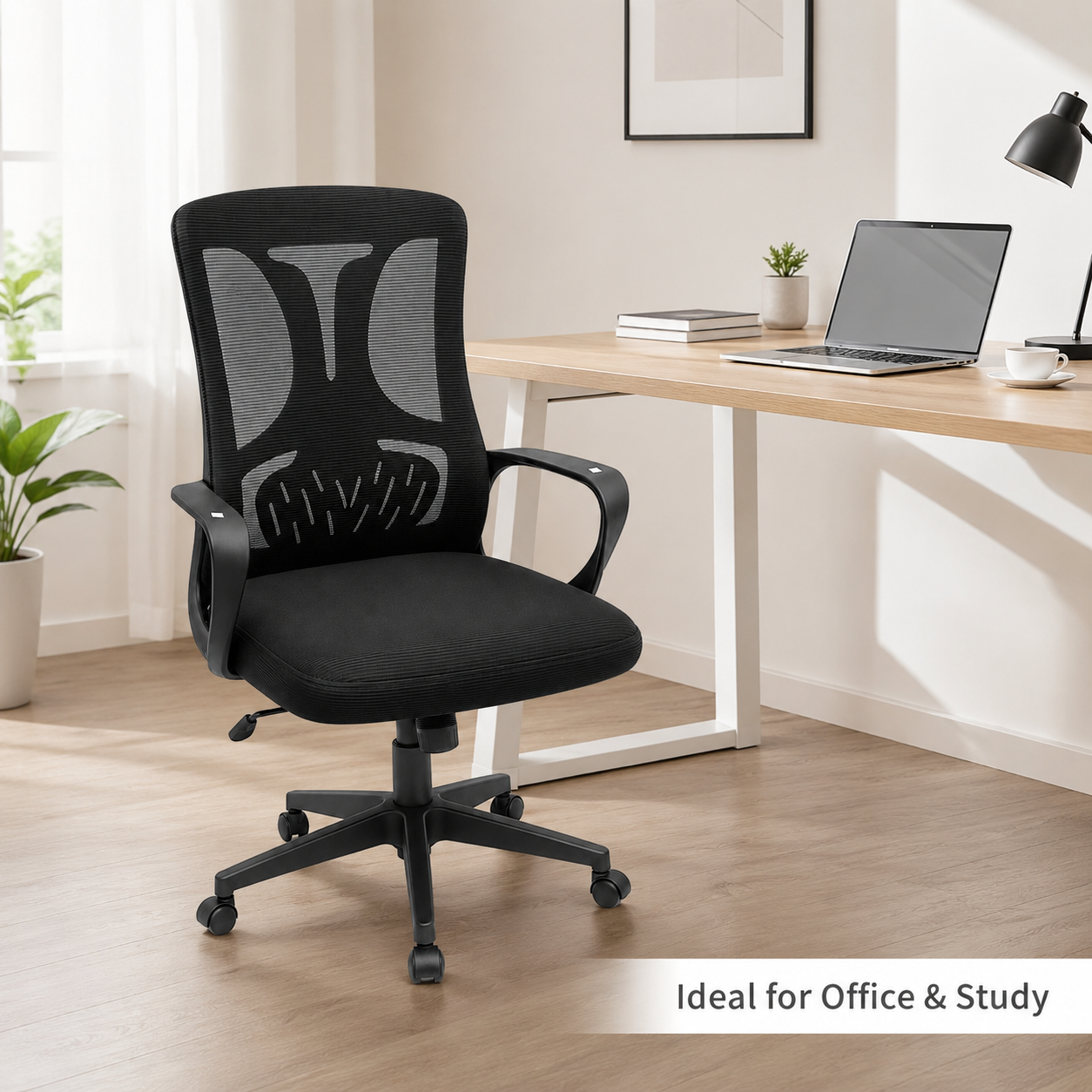 Ergonomic Mesh Office Chair Mid-Back Desk Task Chair with Built-In Lumbar Support, Comfort Padded Seat, 360° Swivel Workstation for Home Office & Study