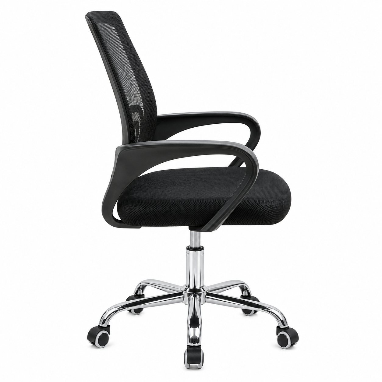 Ergonomic Mesh Office Chair – Breathable Mid-Back Desk Chair with Built-In Lumbar Support, Comfort Padded Seat & 360° Swivel Chrome Base for Home Office, Study (Black)