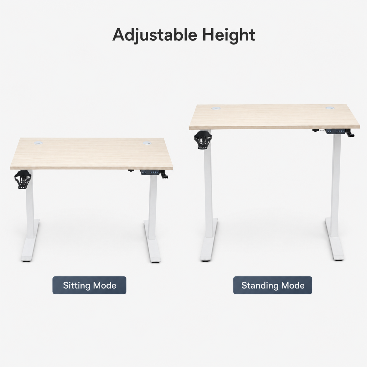 Electric Height Adjustable Standing Desk 120cm Smart Control Panel Sit Stand Motorized Office Desk with Cup Holder & Cable Ports (Light Wood)