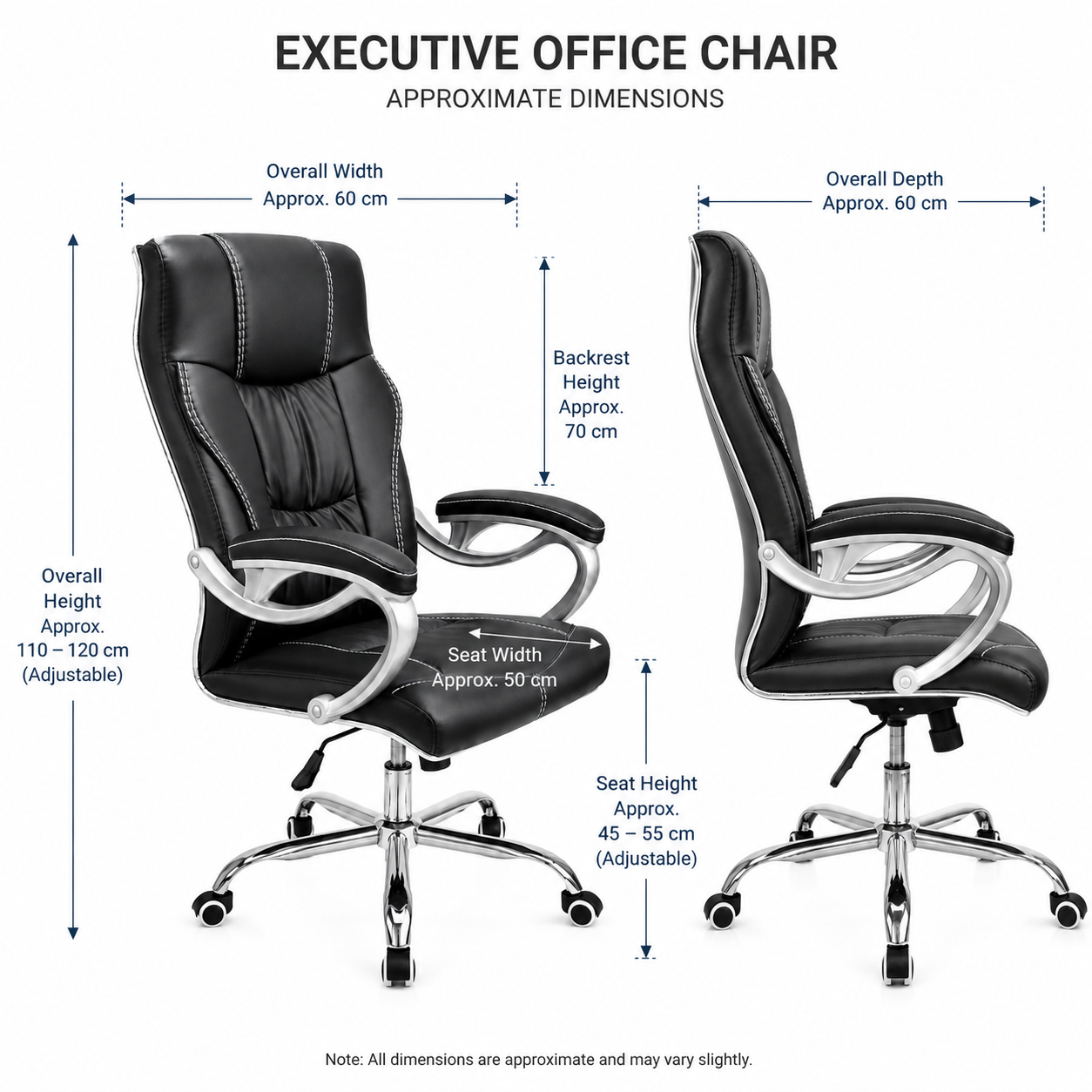 Premium Ergonomic Executive Office Chair F226-1 – High Back Padded Luxury Desk Chair with Chrome 5-Star Swivel Base, Height Adjustment & Soft Armrests for Office, Home Study (Black)