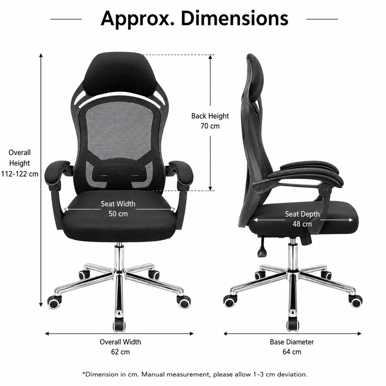 Ergonomic Mesh Executive Office Chair High-Back Desk Chair with Integrated Headrest, Lumbar Support, 360° Swivel Chrome Base & Padded Armrests (Black)