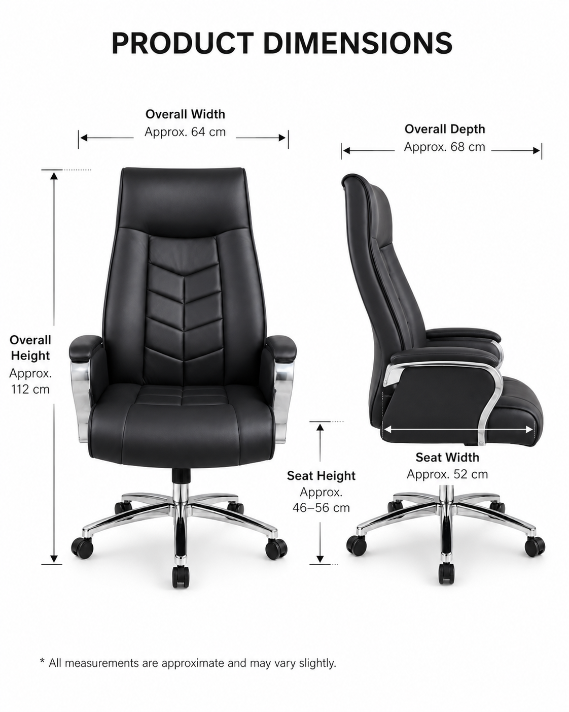 Premium Executive Office Chair – High-Back Ergonomic Desk Chair with Tiered Lumbar Support, Chrome Armrests & 360° Swivel Base (Midnight Black)