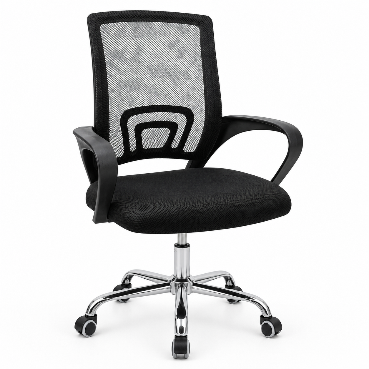 Ergonomic Mesh Office Chair – Breathable Mid-Back Desk Chair with Built-In Lumbar Support, Comfort Padded Seat & 360° Swivel Chrome Base for Home Office, Study (Black)