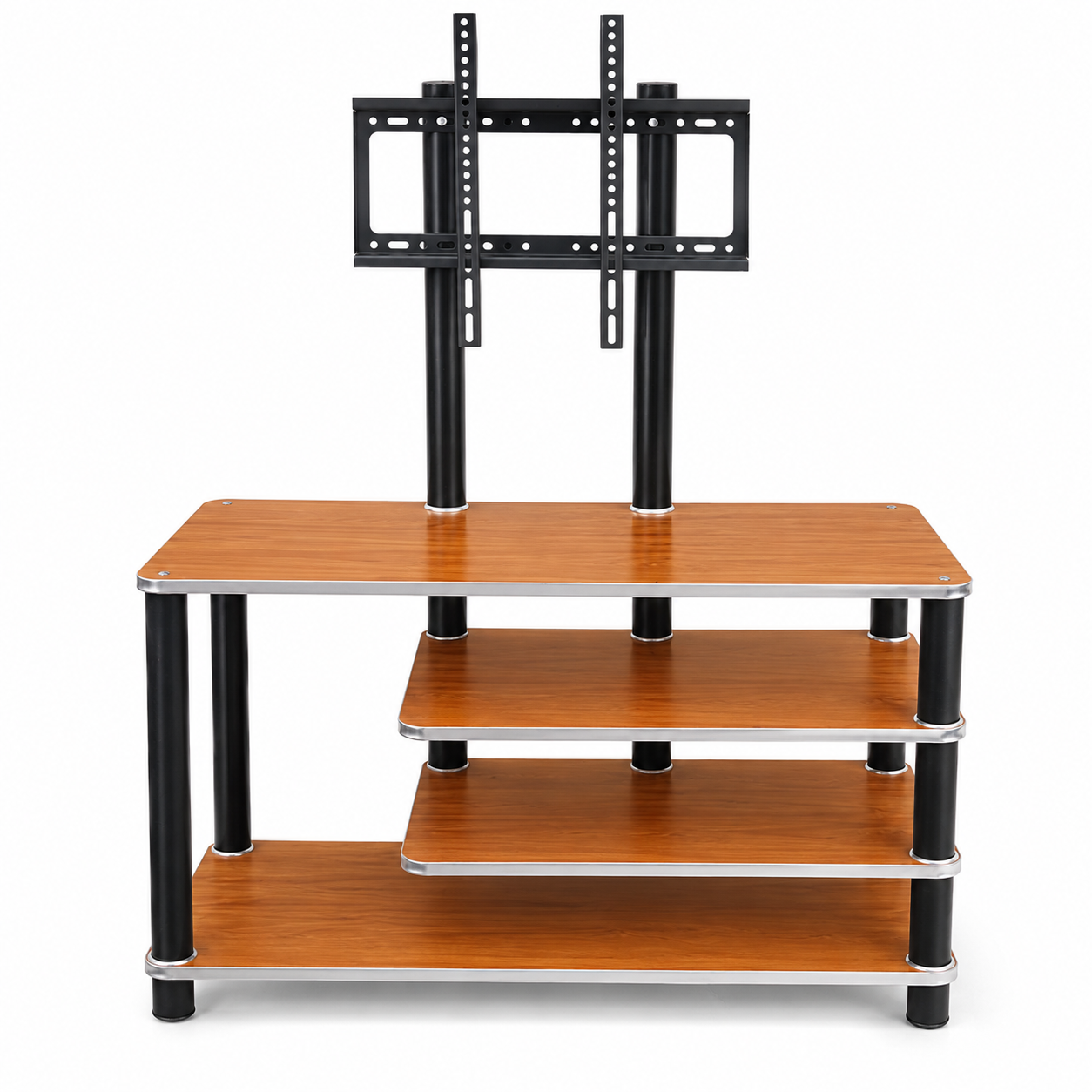 Smart Asymmetric TV Stand with Integrated Mount for 32–55 Inch TVs – 3-Tier Right-Stacked Open Storage Console Table, Heavy-Duty Media Center for Subwoofers & Living Room