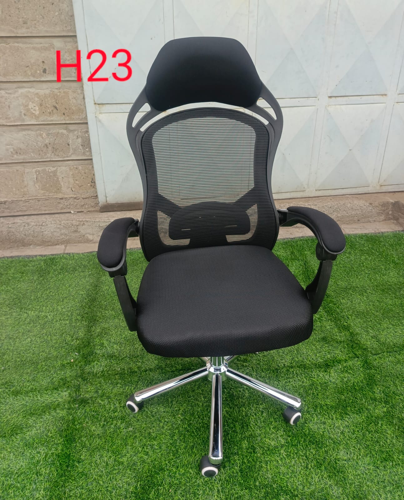 Ergonomic Mesh Executive Office Chair High-Back Desk Chair with Integrated Headrest, Lumbar Support, 360° Swivel Chrome Base & Padded Armrests (Black)