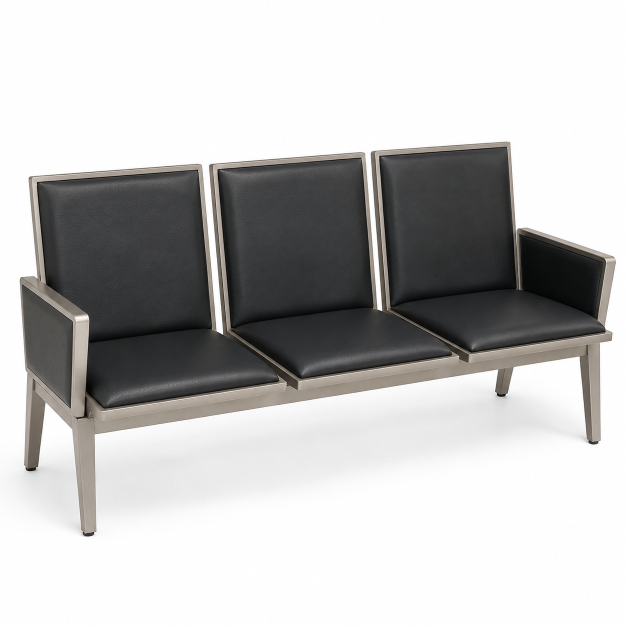 Executive 3-Seater Waiting Bench Sofa – Premium Metal Reception Airport Bench with Cushioned PU Leather Padding and Side Armrests for Office, Clinic Lounge, Salon, Bank