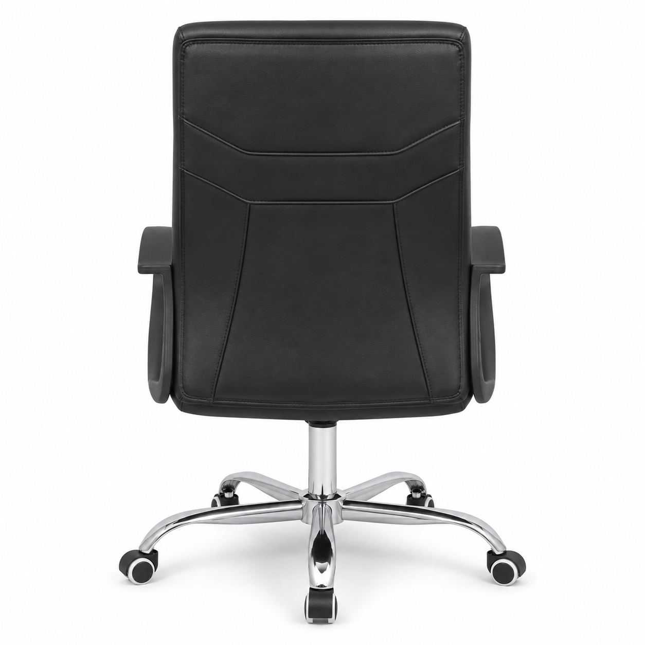 Ergonomic Executive Office Chair – Premium Mid-Back Padded Faux Leather Desk Chair with 360° Swivel Chrome 5-Star Base, Height Adjustment & Comfortable Fixed Armrests (Black)