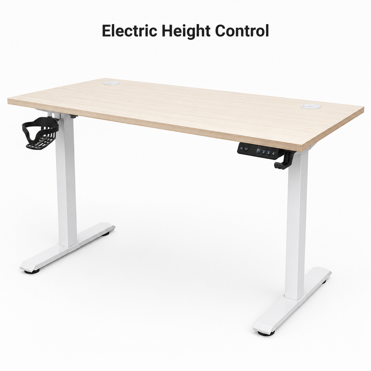 Electric Height Adjustable Standing Desk 120cm Smart Control Panel Sit Stand Motorized Office Desk with Cup Holder & Cable Ports (Light Wood)