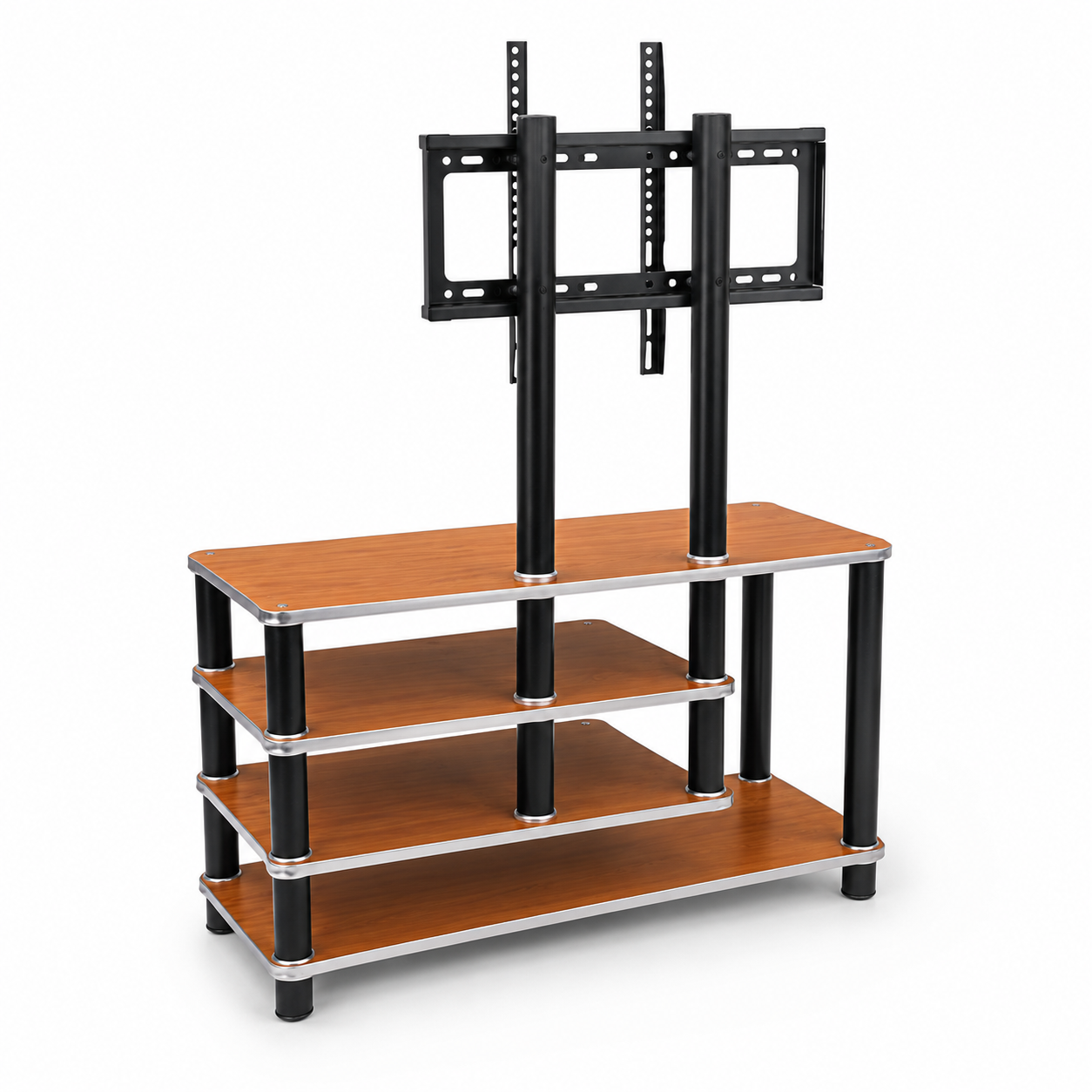 Smart Asymmetric TV Stand with Integrated Mount for 32–55 Inch TVs – 3-Tier Right-Stacked Open Storage Console Table, Heavy-Duty Media Center for Subwoofers & Living Room