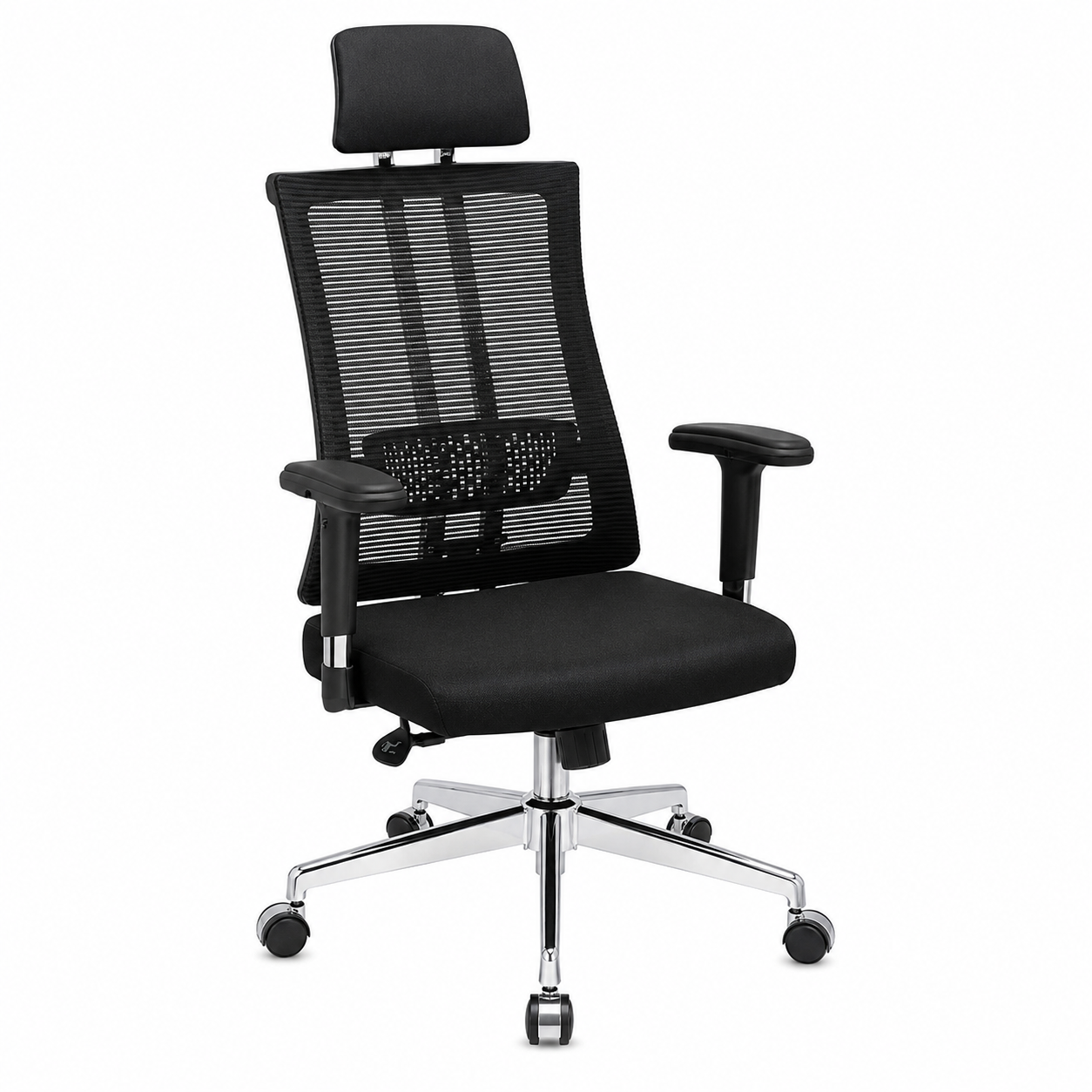 Ergonomic Mesh Executive Office Chair – High-Back Desk Chair with Adjustable Headrest, Lumbar Support, 360° Swivel Chrome Base & Padded Height-Adjustable Armrests (Black)