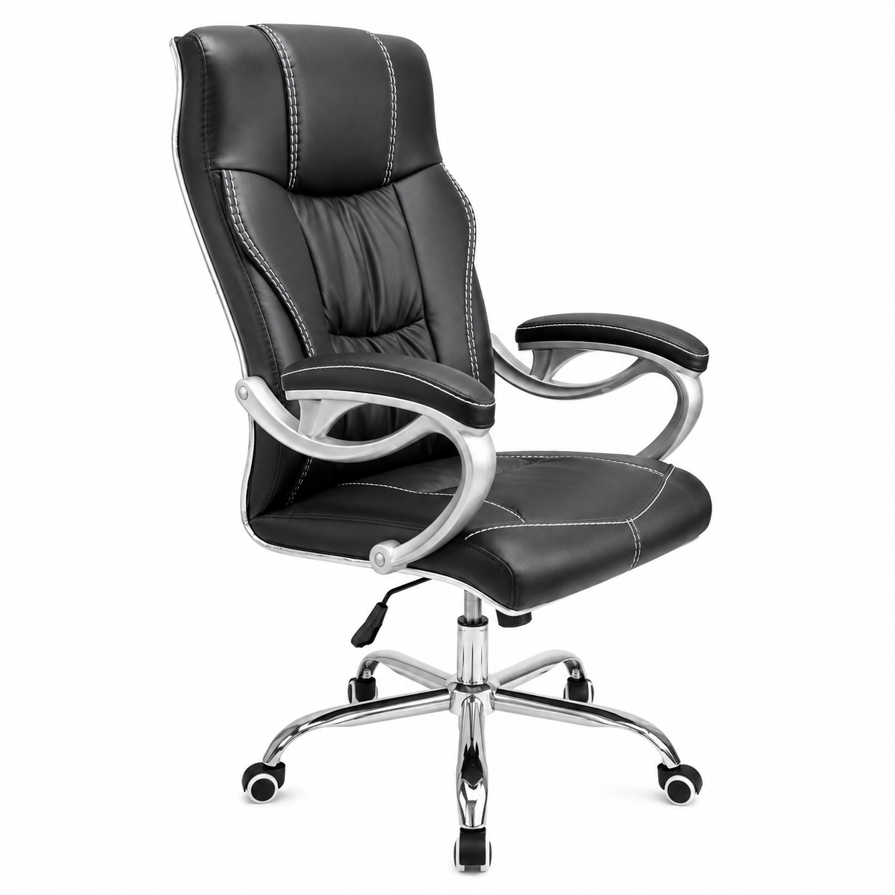 Premium Ergonomic Executive Office Chair F226-1 – High Back Padded Luxury Desk Chair with Chrome 5-Star Swivel Base, Height Adjustment & Soft Armrests for Office, Home Study (Black)