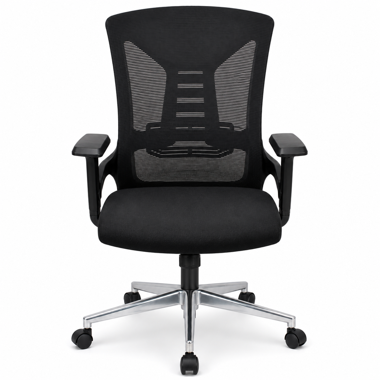 Ergonomic Mesh Office Chair Mid-Back Desk Chair with Built-In Lumbar Support, Comfort Padded Cushion, 360° Swivel Chrome 5-Star Base for Home Office, Workspace (Black)