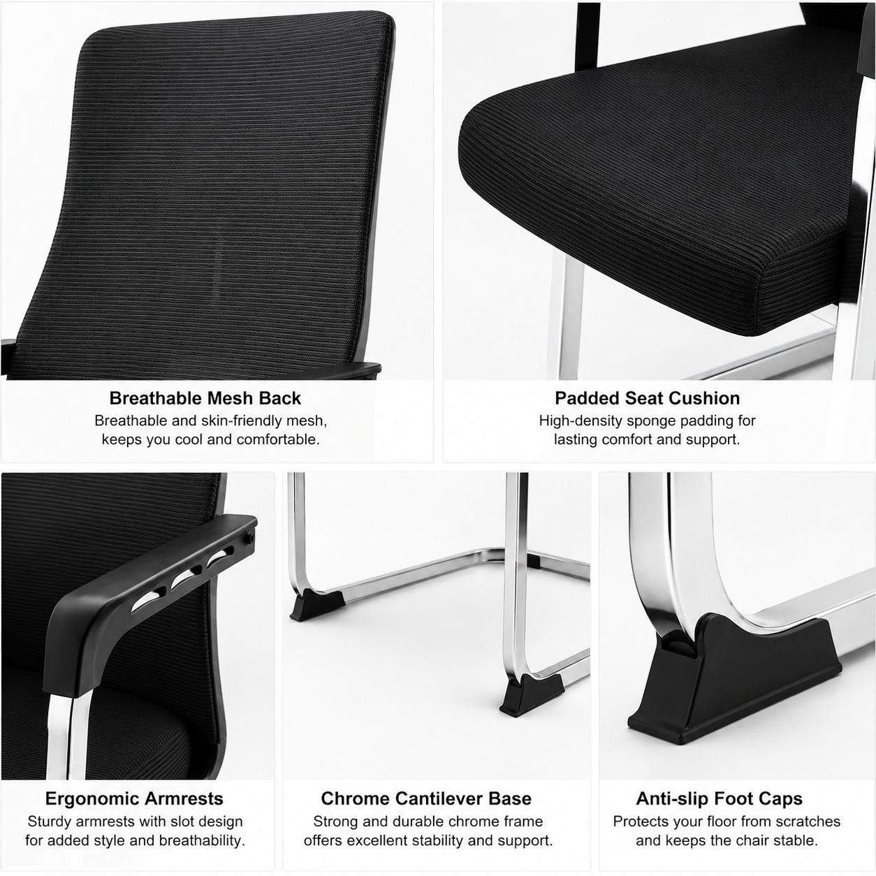 Ergonomic Mesh Office Chair - High Back Executive Desk Chair with Lumbar Support, Padded Sponge Cushion & Chrome Cantilever Base for Conference Room