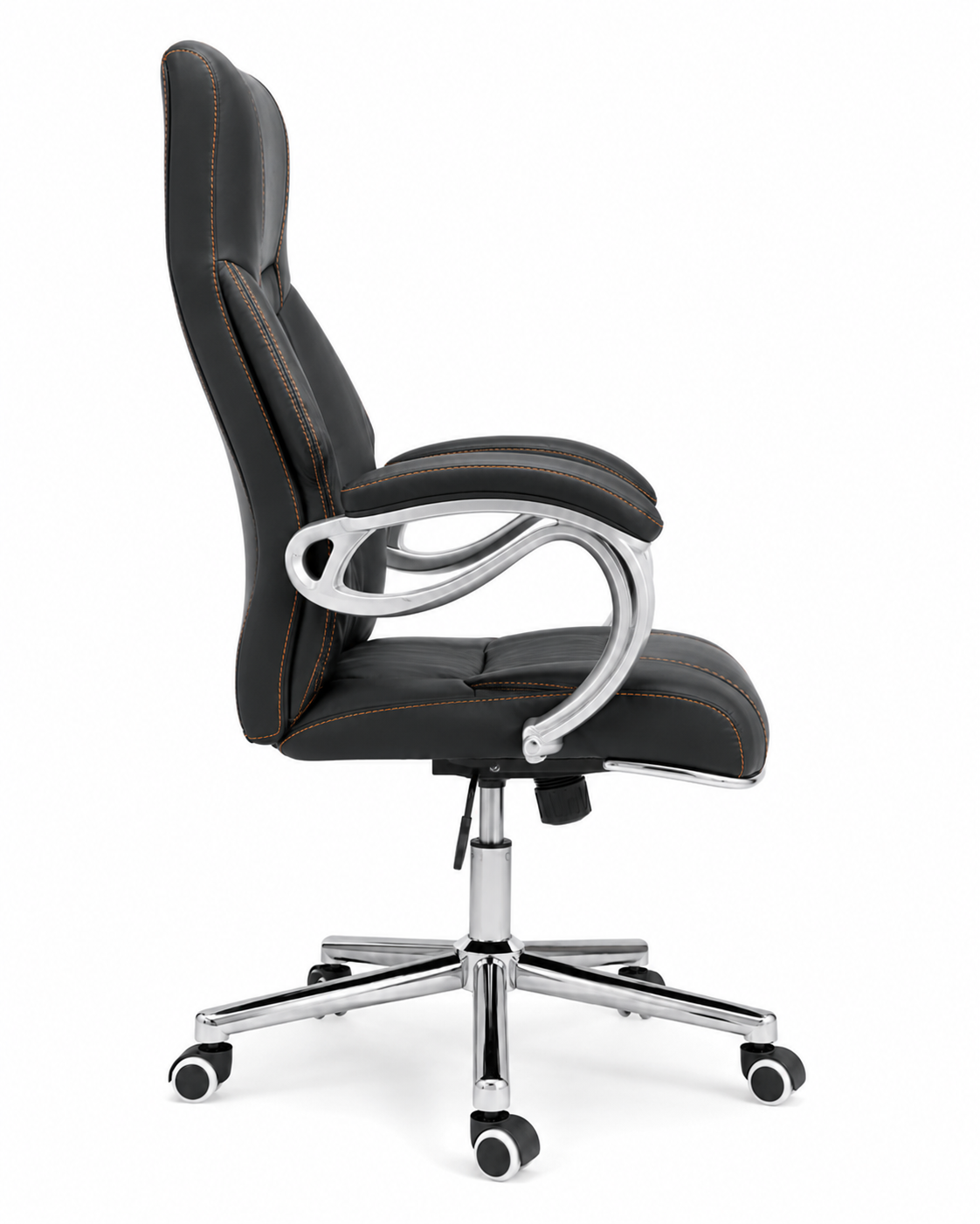 Luxury High-Back Executive Office Chair – Ergonomic PU Leather Desk Chair with Contrast Stitching, Comfortable Padded Armrests & Chrome Swivel Base for Boss, Home Office