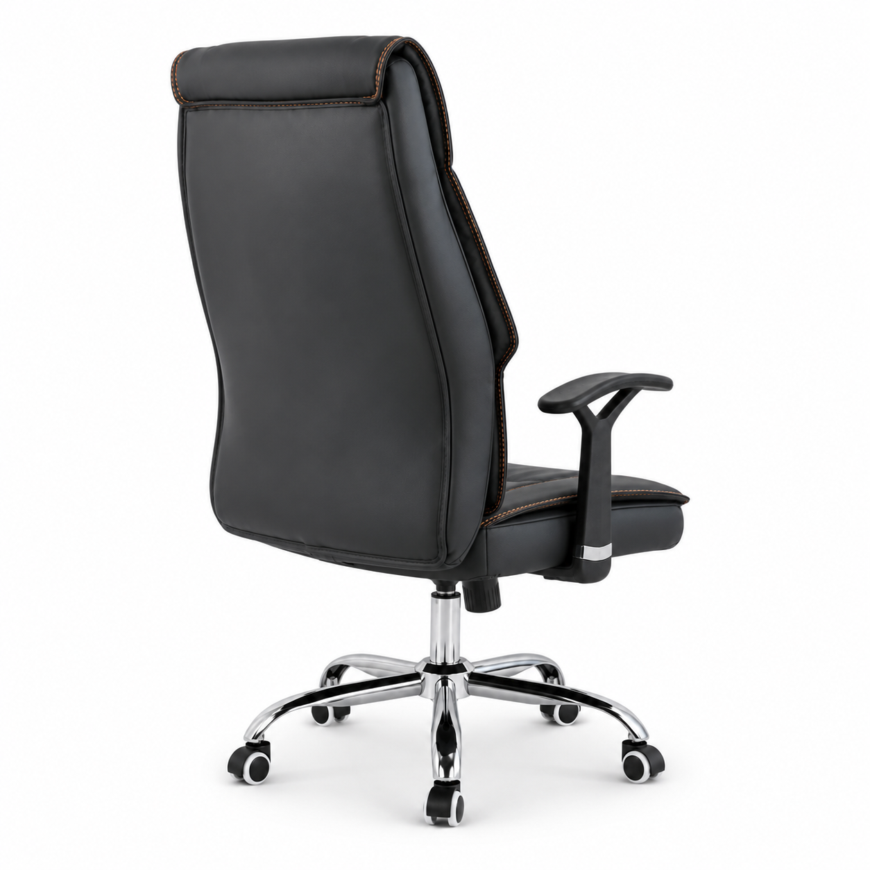 Premium Ergonomic Executive Office High-Back Padded Luxury Desk Chair with Contrast Stitching, 360° Swivel Chrome Base & Adjustable Height Workstation (Black)