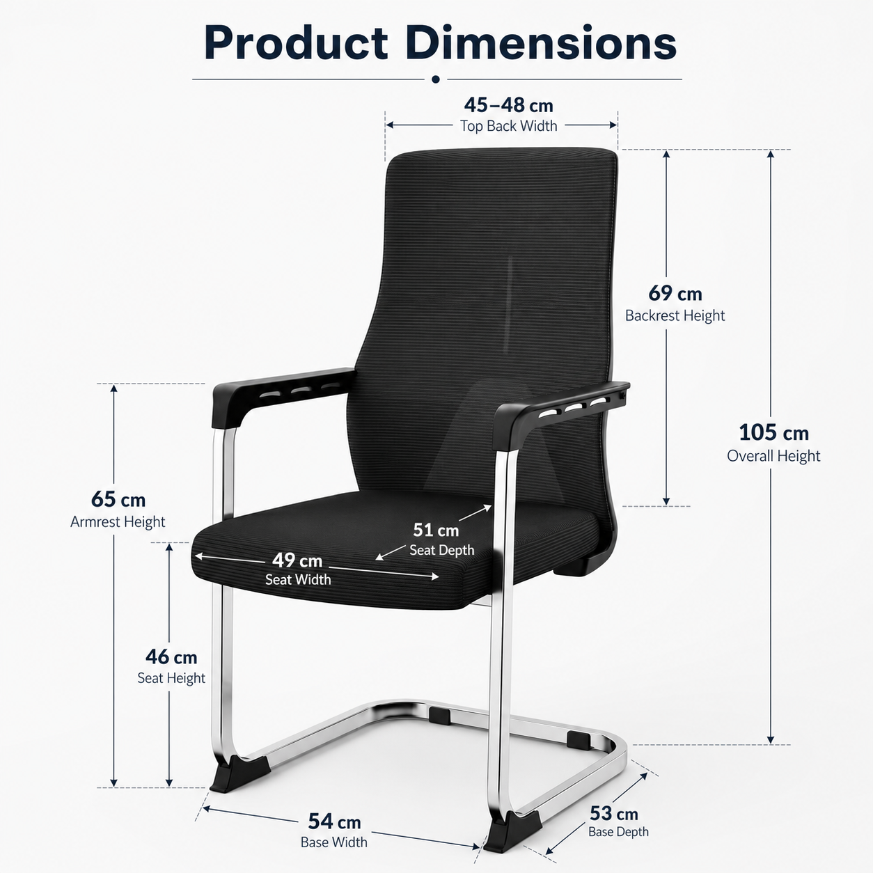 Ergonomic Mesh Office Chair - High Back Executive Desk Chair with Lumbar Support, Padded Sponge Cushion & Chrome Cantilever Base for Conference Room
